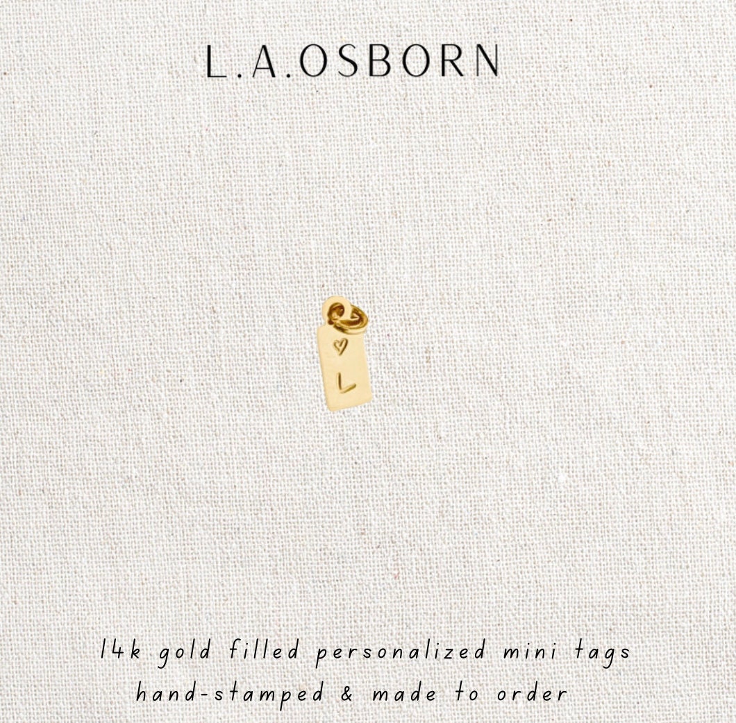 Mini Tag Initial Charm with Heart in 14k Gold Filled