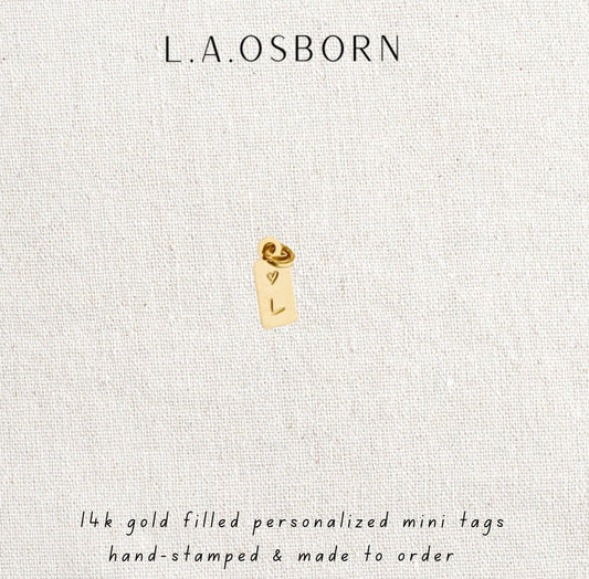 Mini Tag Initial Charm with Heart in 14k Gold Filled