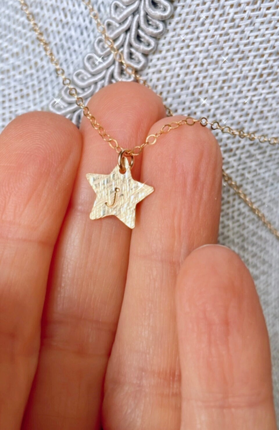 Tiny Initial Star, Necklace Gold