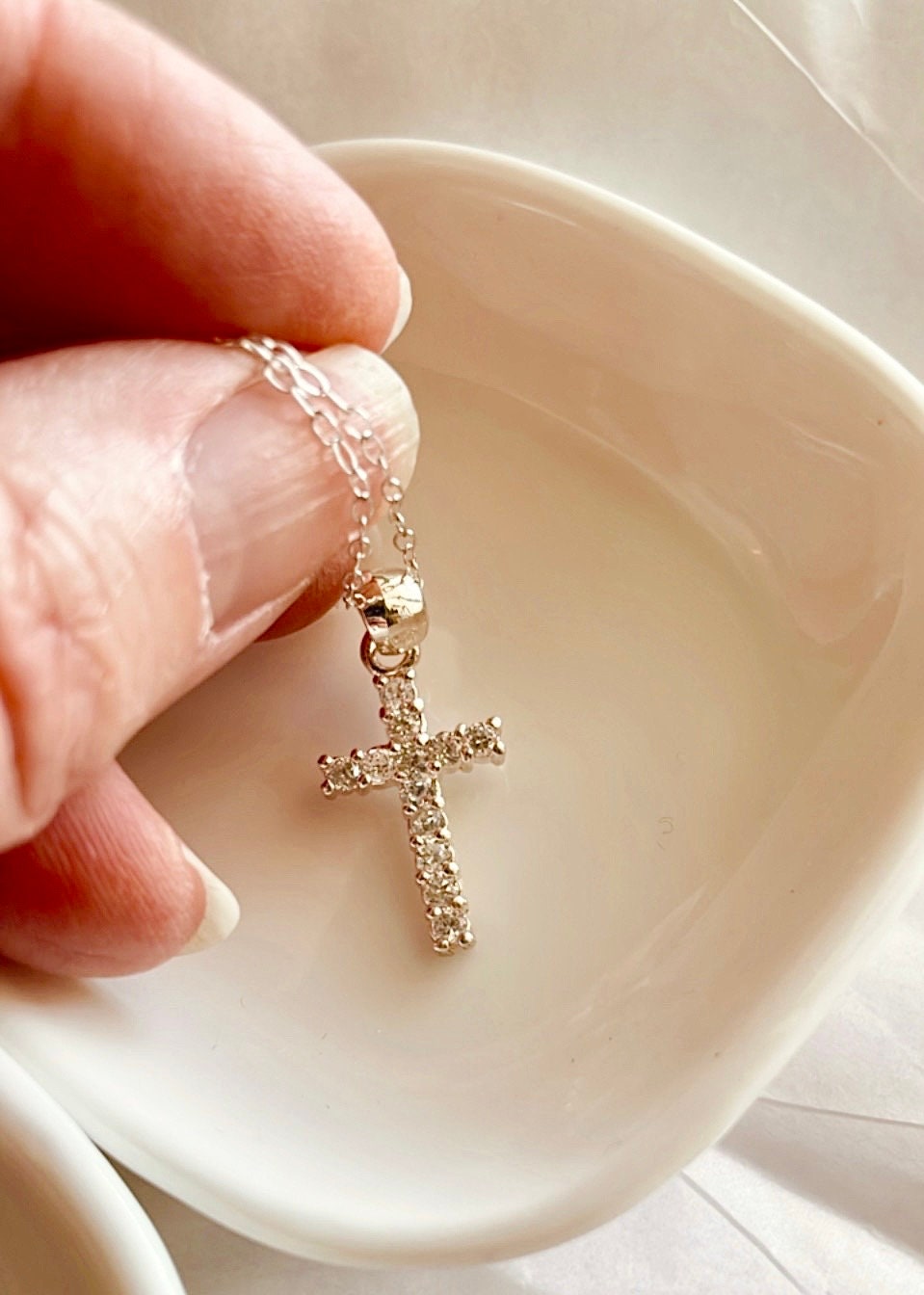 Sterling Silver CZ Cross Necklace
